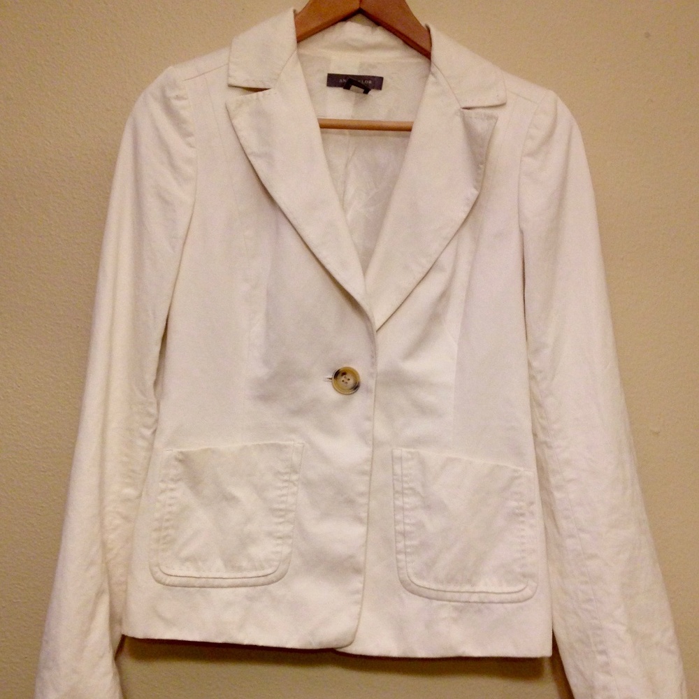 Ann Taylor White Blazer - Cotton Career Jacket